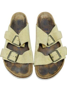Birkenstock Arizona Sandals EU 39 US 8 Beige Suede Leather Double Strap Comfort